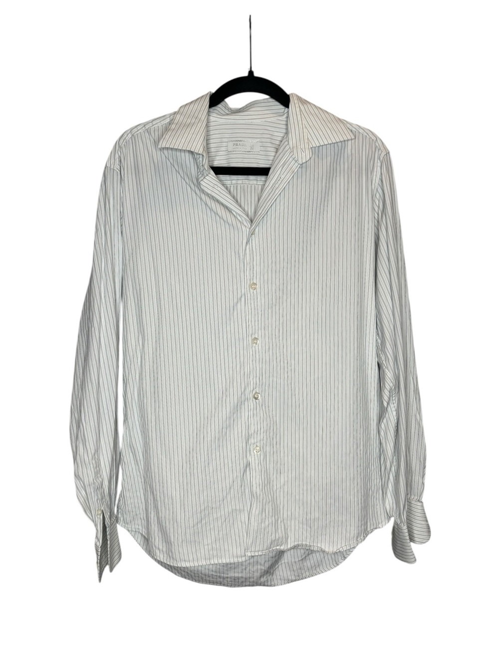 Prada Men’s Cotton Pinstripe Button Down Shirt Size 39 / 15.5 White Blue